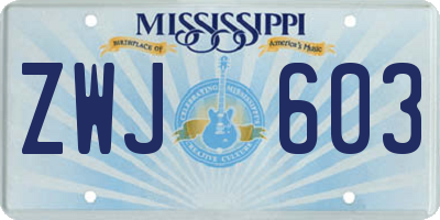 MS license plate ZWJ603