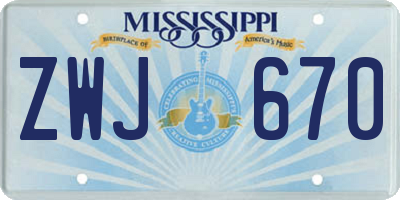 MS license plate ZWJ670