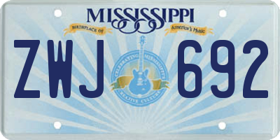 MS license plate ZWJ692