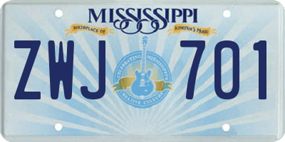 MS license plate ZWJ701