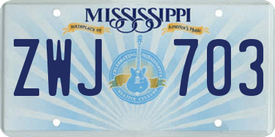 MS license plate ZWJ703