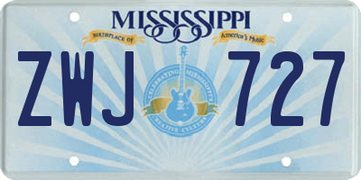 MS license plate ZWJ727