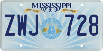 MS license plate ZWJ728