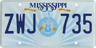MS license plate ZWJ735