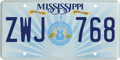 MS license plate ZWJ768