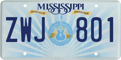 MS license plate ZWJ801