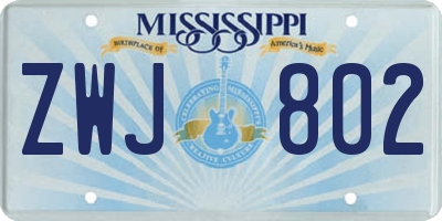 MS license plate ZWJ802