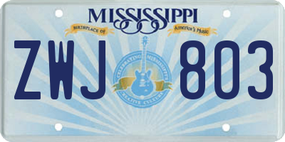 MS license plate ZWJ803