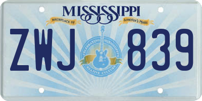 MS license plate ZWJ839
