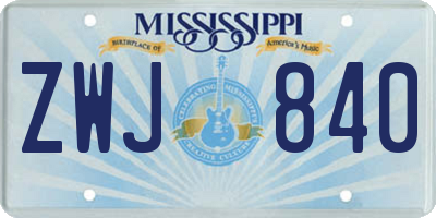 MS license plate ZWJ840