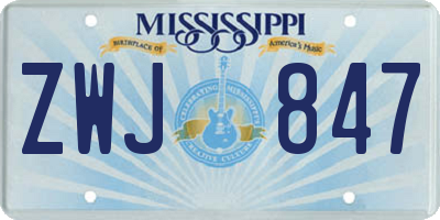 MS license plate ZWJ847