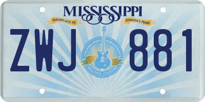 MS license plate ZWJ881