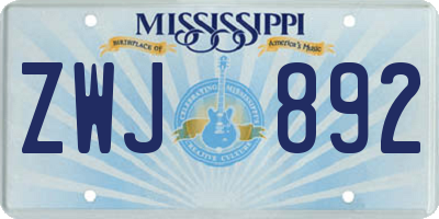 MS license plate ZWJ892