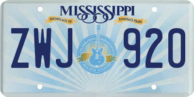MS license plate ZWJ920