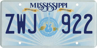 MS license plate ZWJ922