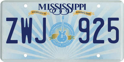 MS license plate ZWJ925