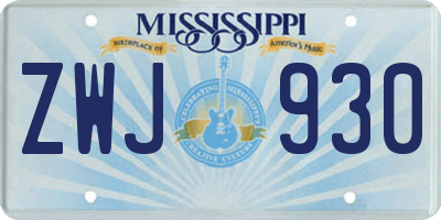 MS license plate ZWJ930