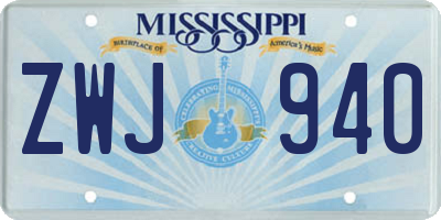 MS license plate ZWJ940