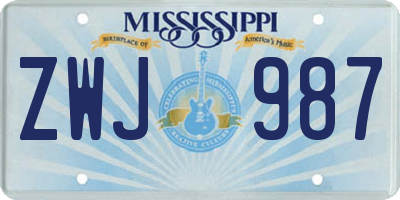 MS license plate ZWJ987