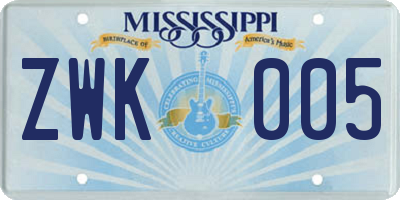 MS license plate ZWK005