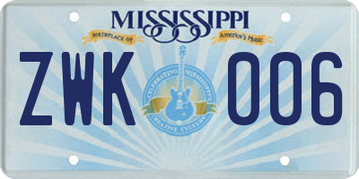 MS license plate ZWK006