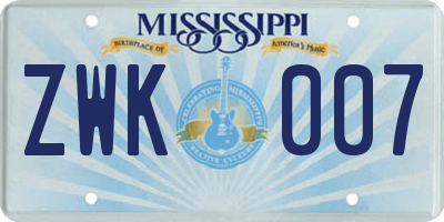 MS license plate ZWK007