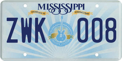 MS license plate ZWK008