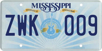 MS license plate ZWK009