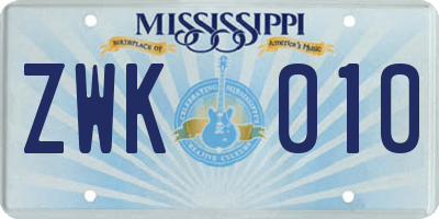 MS license plate ZWK010