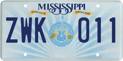 MS license plate ZWK011