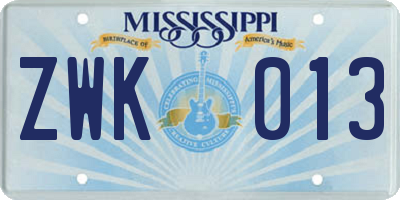 MS license plate ZWK013