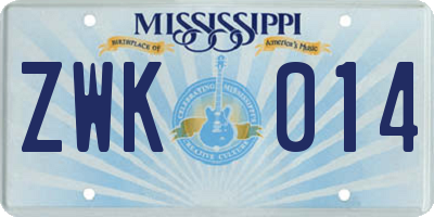 MS license plate ZWK014