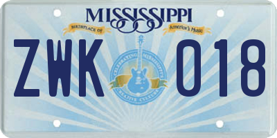MS license plate ZWK018