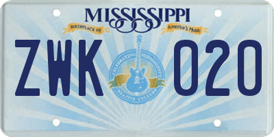 MS license plate ZWK020