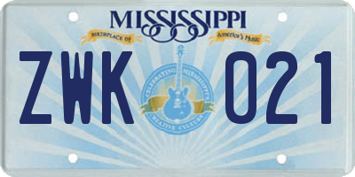 MS license plate ZWK021