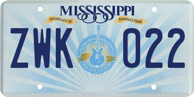 MS license plate ZWK022