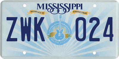 MS license plate ZWK024