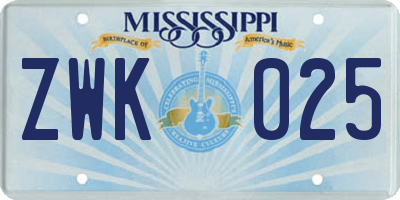 MS license plate ZWK025
