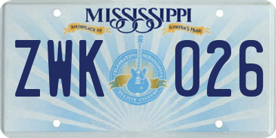 MS license plate ZWK026