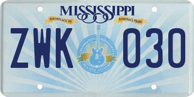 MS license plate ZWK030