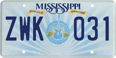 MS license plate ZWK031