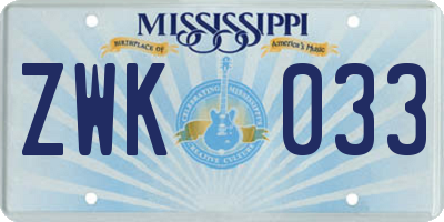 MS license plate ZWK033