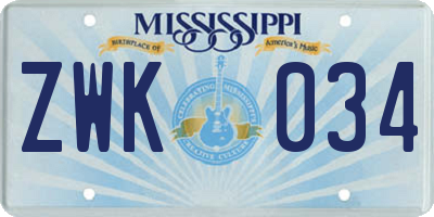 MS license plate ZWK034