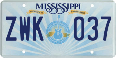 MS license plate ZWK037