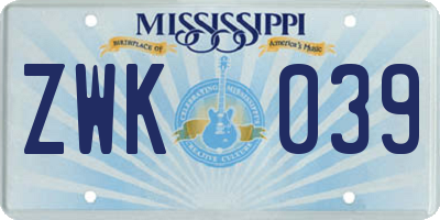 MS license plate ZWK039