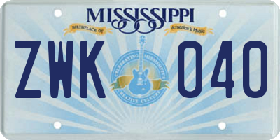 MS license plate ZWK040