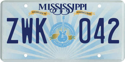 MS license plate ZWK042