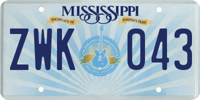 MS license plate ZWK043