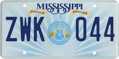 MS license plate ZWK044