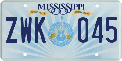 MS license plate ZWK045
